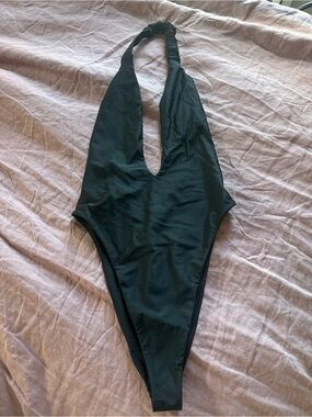 Lovers + Friends Black Plunge Halter One-Piece Swimsuit